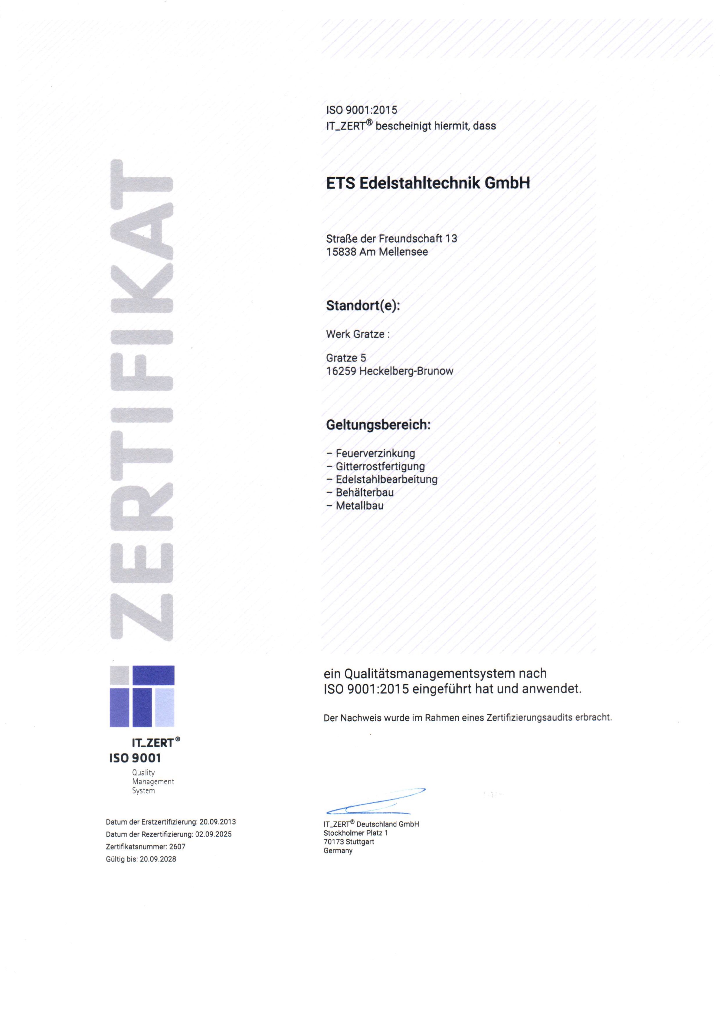 Übereinstimmungszertifikat ETS 2023-2024
